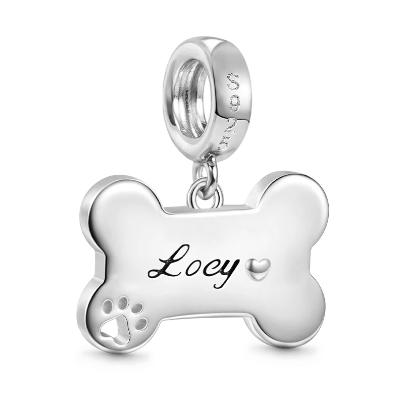 Gnoce "Dog Loves Bone" Engravable Charm Platinum-plated Silver Blend - Image 2