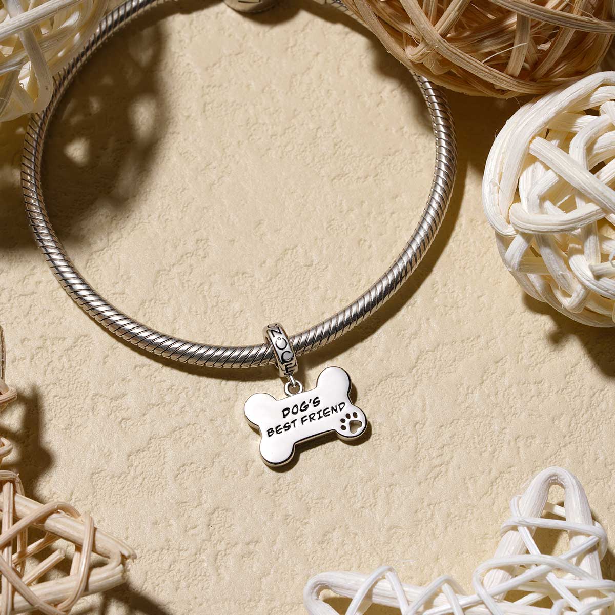 Gnoce "Dog Loves Bone" Engravable Charm Platinum-plated Silver Blend - Image 3