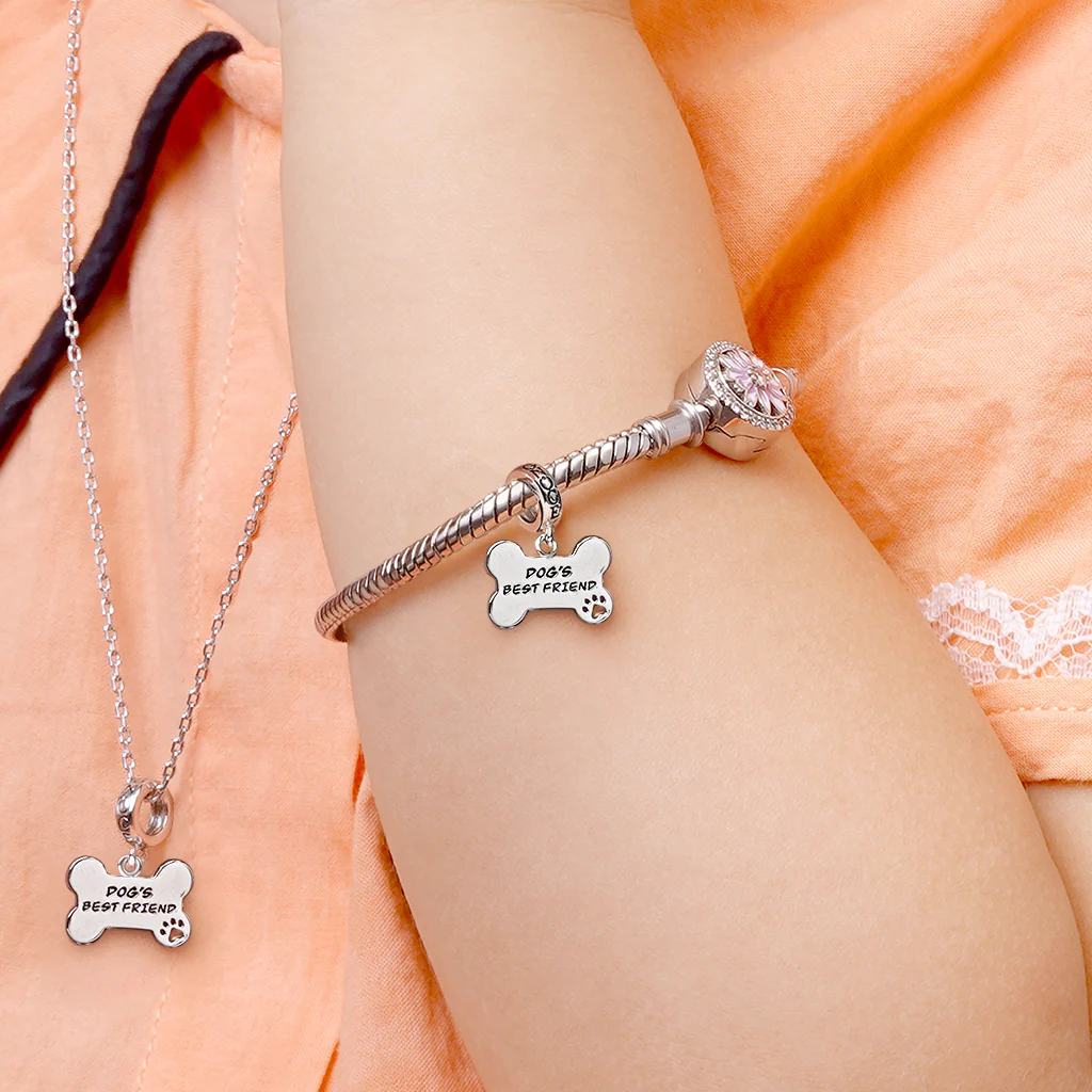 Gnoce "Dog Loves Bone" Engravable Charm Platinum-plated Silver Blend - Image 4