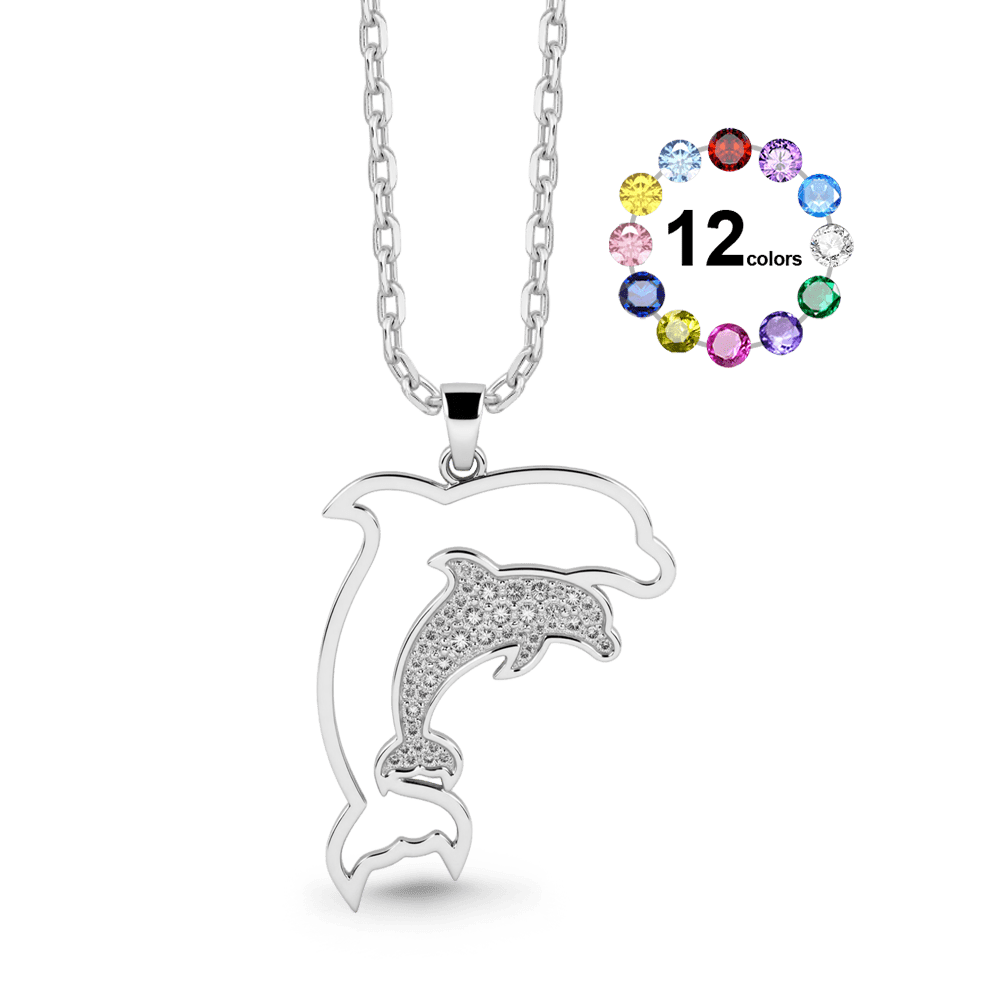 Gnoce Dolphin Necklace Mother & Baby Dolphin Pendant with Customizable Birthstone