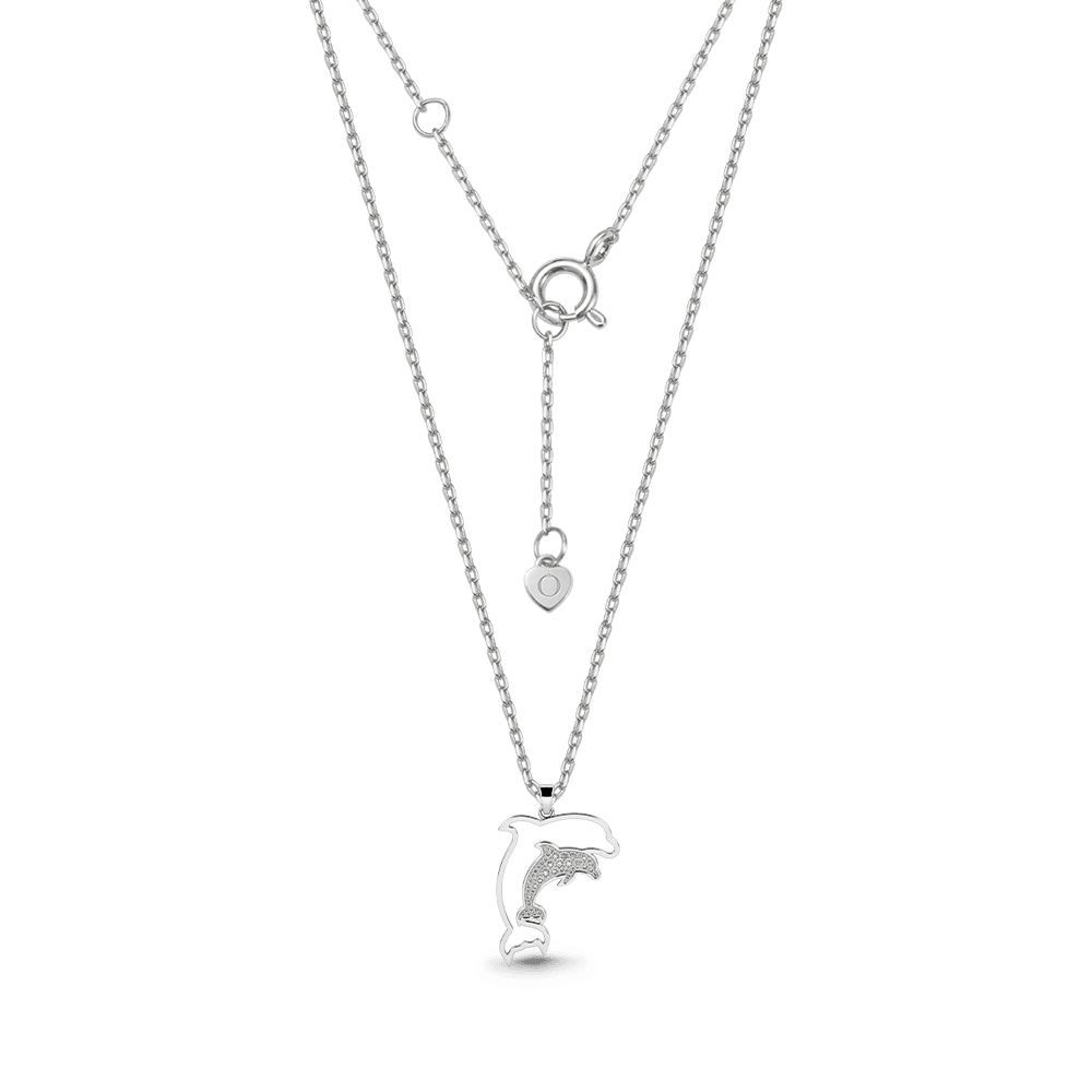 Gnoce Dolphin Necklace Mother & Baby Dolphin Pendant with Customizable Birthstone - Image 3