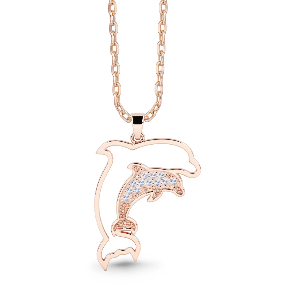 Gnoce Dolphin Necklace Mother & Baby Dolphin Pendant with Customizable Birthstone - Image 4