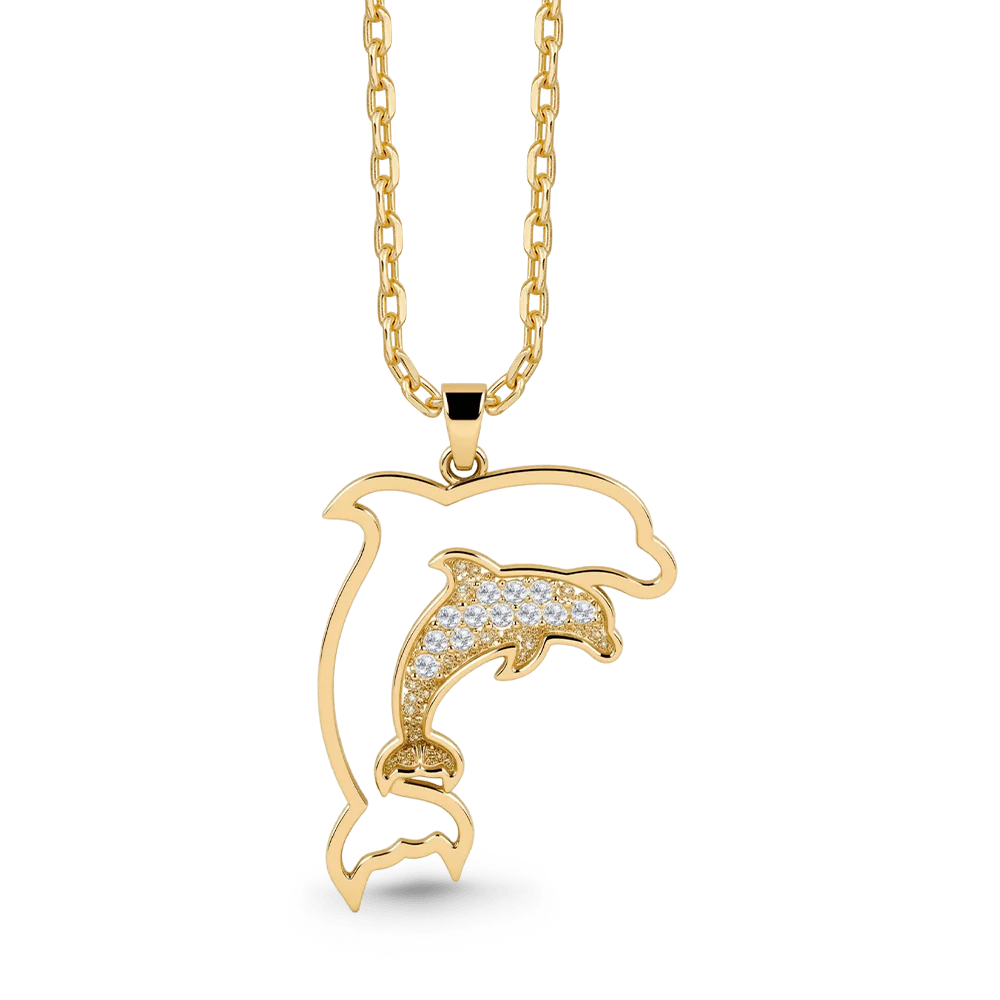 Gnoce Dolphin Necklace Mother & Baby Dolphin Pendant with Customizable Birthstone - Image 5