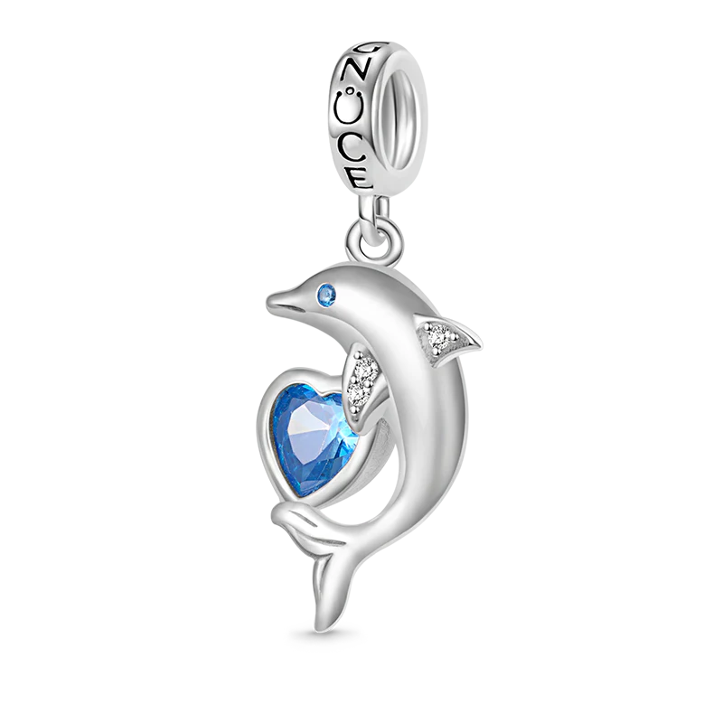 Gnoce Dolphin Embraces Heart Gem Pendant Dangle Charm