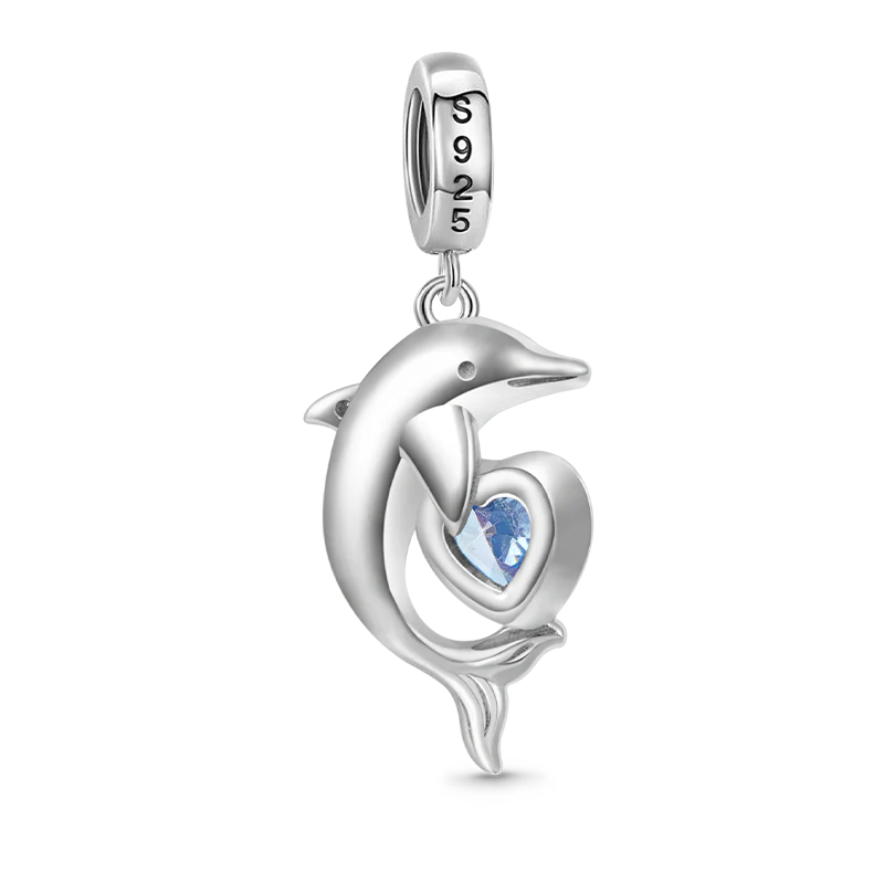 Gnoce Dolphin Embraces Heart Gem Pendant Dangle Charm - Image 2