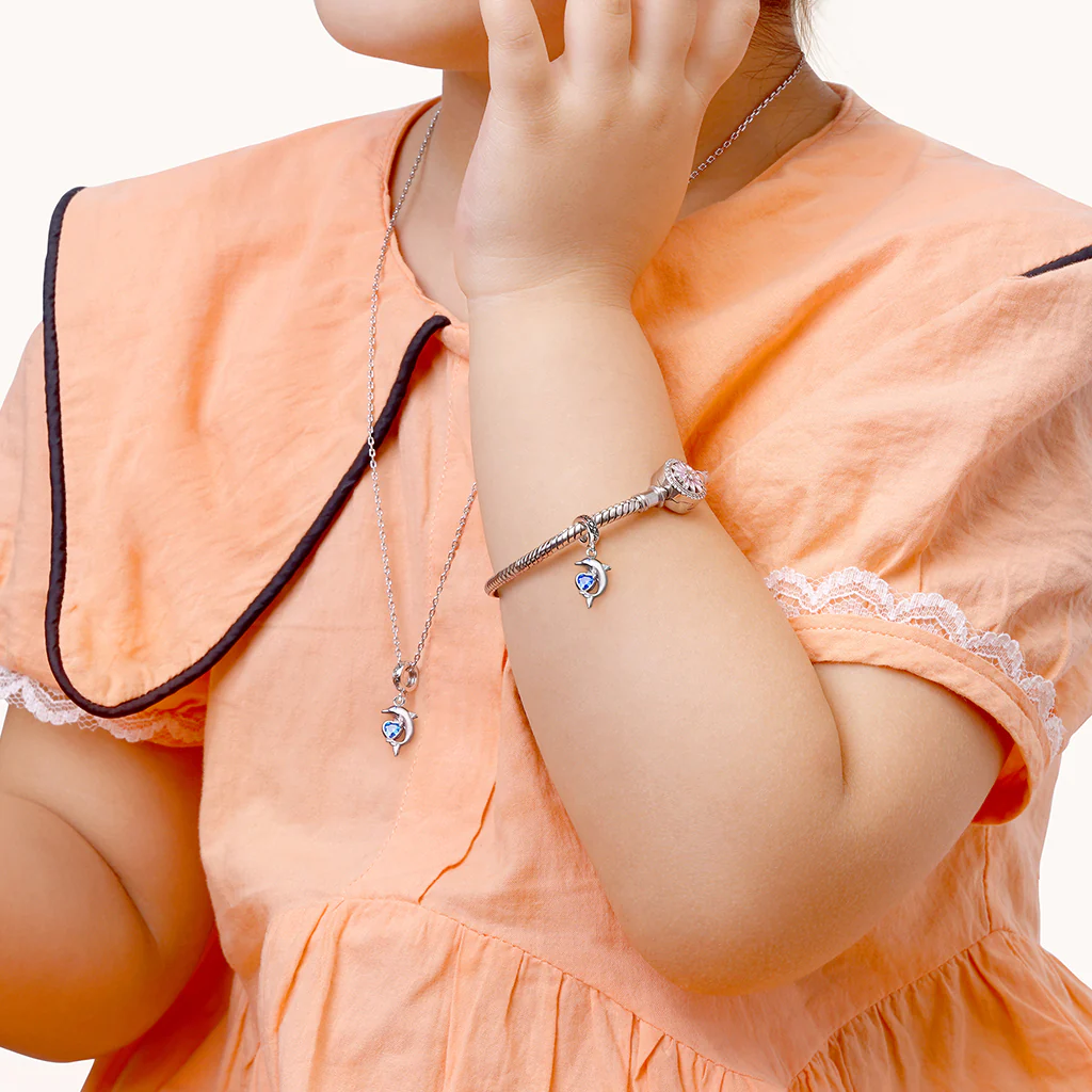 Gnoce Dolphin Embraces Heart Gem Pendant Dangle Charm - Image 4