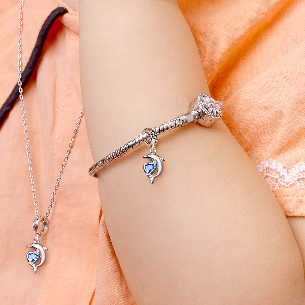 Gnoce Dolphin Embraces Heart Gem Pendant Dangle Charm - Image 5