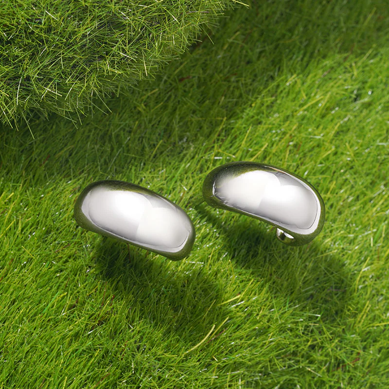 Gnoce Dome Crescent Stud Earrings Platinum-plated Silver Blend - Image 5