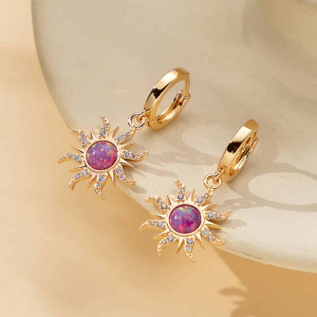 Gnoce Dopamine Golden Sun Opal Hoop Earrings - Image 3