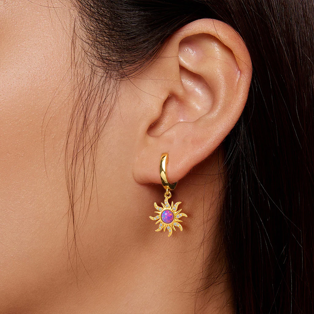 Gnoce Dopamine Golden Sun Opal Hoop Earrings - Image 5