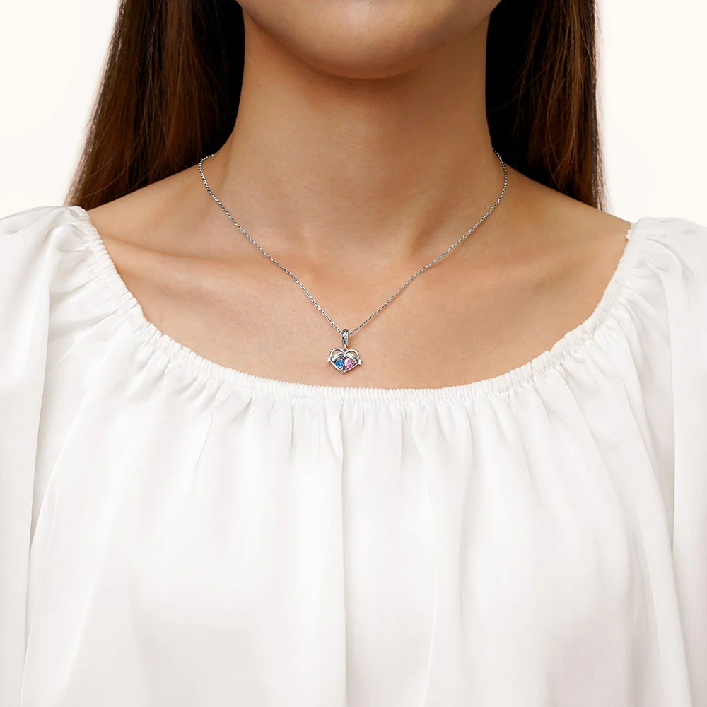 Gnoce Double Heart Engravable Name Birthstone Charm Platinum-plated Silver Blend - Image 4