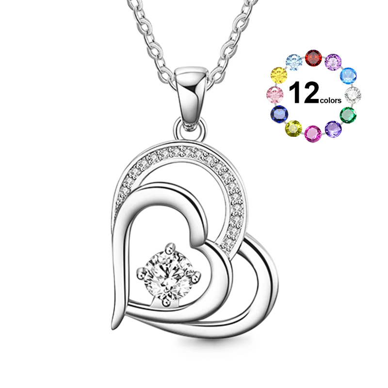Gnoce Simple Double Love Heart Birthstone Necklace