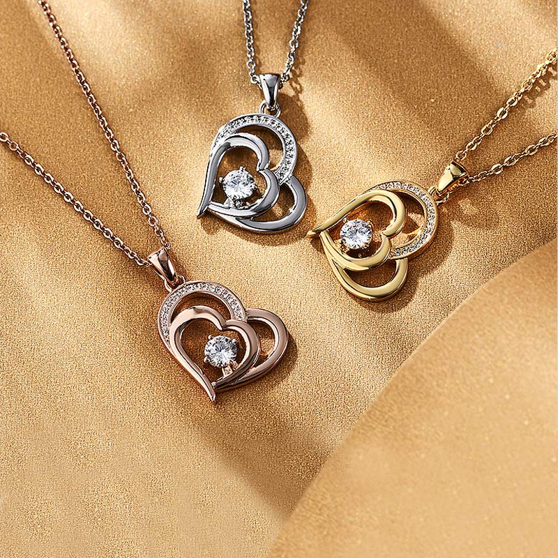 Gnoce Simple Double Love Heart Birthstone Necklace - Image 4