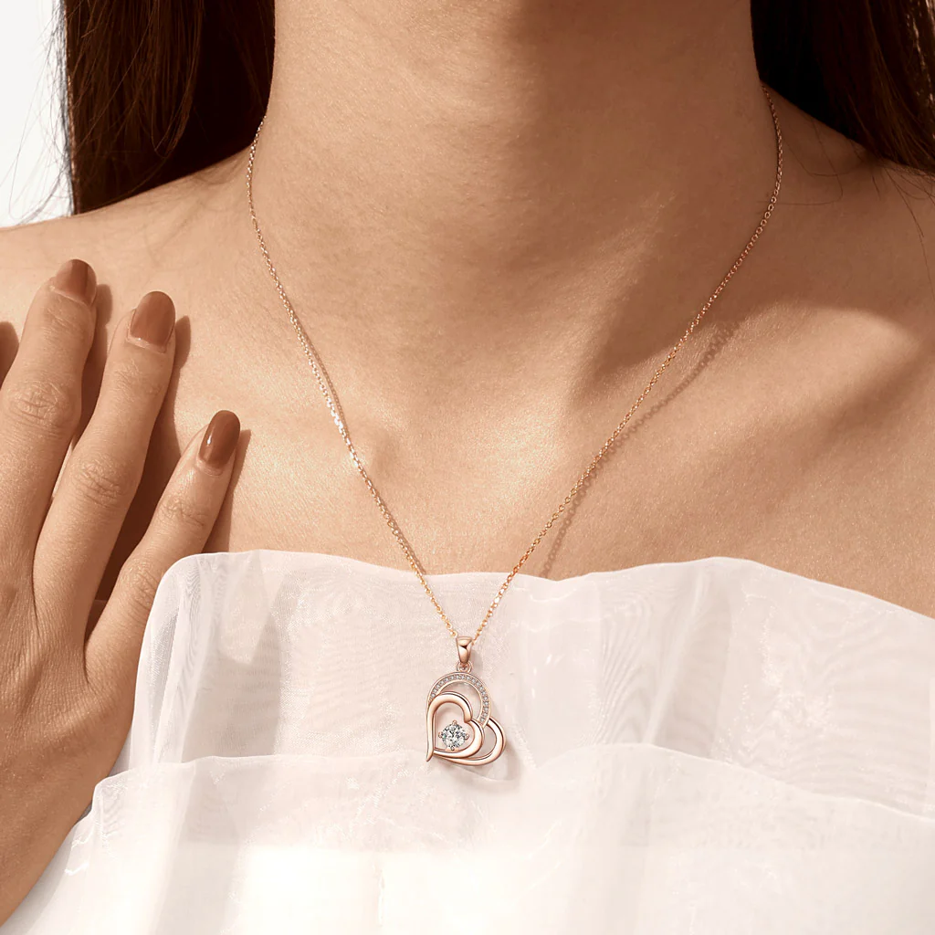 Gnoce Simple Double Love Heart Birthstone Necklace - Image 6