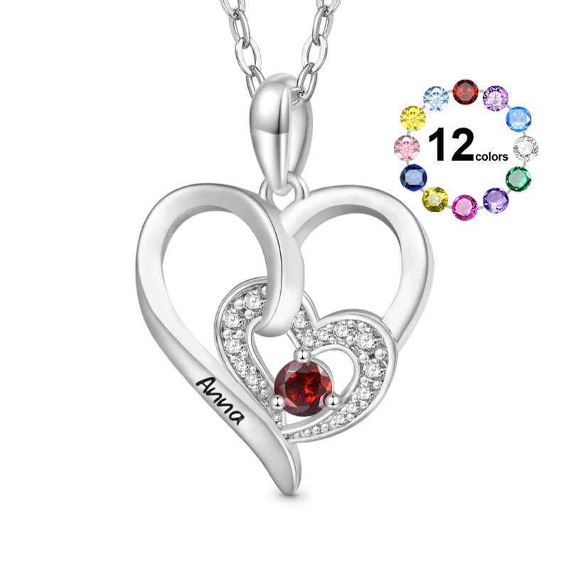 Gnoce Engravable Double Love Birthstone Necklace