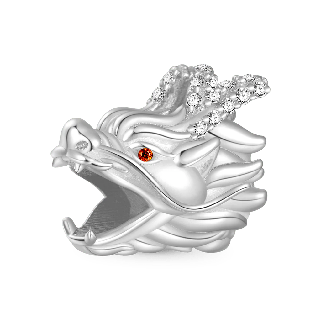 Gnoce Silver Chinese Dragon Head Beard Charm Platinum-plated Silver Blend