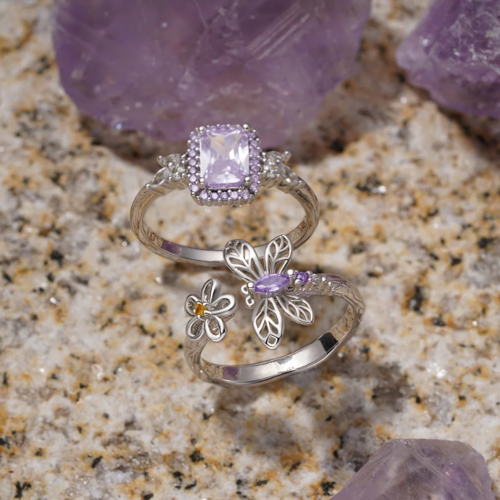 Gnoce Dragonfly Flower Natural Beauty Ring Platinum-plated Silver Blend - Image 3