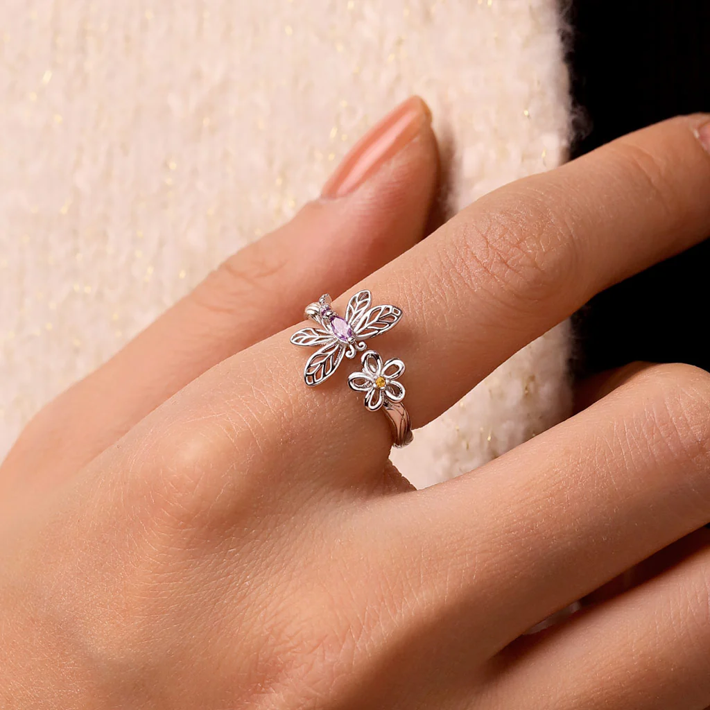 Gnoce Dragonfly Flower Natural Beauty Ring Platinum-plated Silver Blend - Image 5