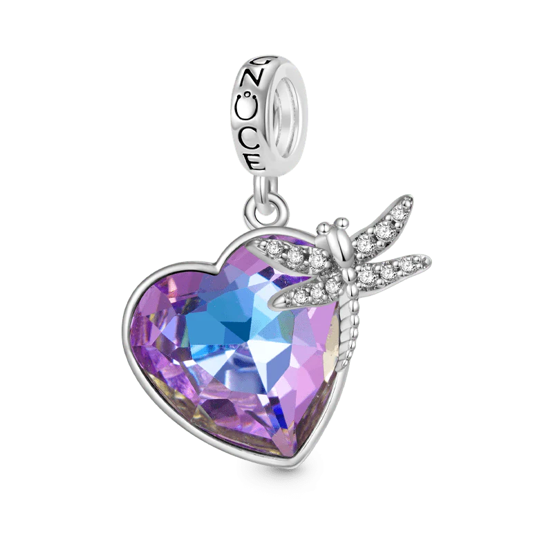 Gnoce Dragonfly Purple Heart Charm Platinum-plated Silver Blend
