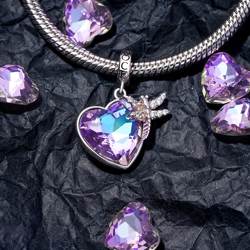 Gnoce Dragonfly Purple Heart Charm Platinum-plated Silver Blend - Image 3