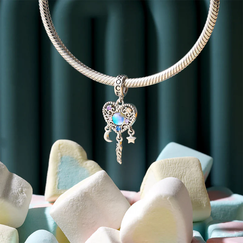 Gnoce Opal Dream Catcher Heart Charm Platinum-plated Silver Blend - Image 3