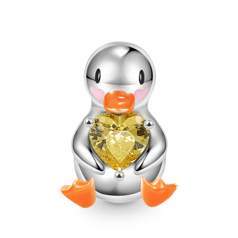 Duck Embraces Heart Gemstone Charm Bead Sterling Silver
