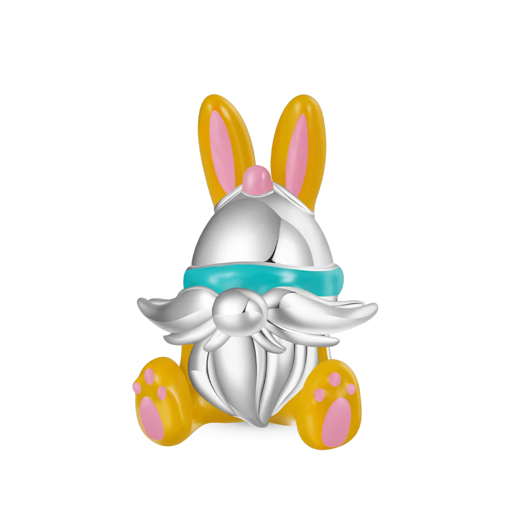 Gnoce Cute Easter Bunny Gnome Charm Platinum-plated Silver Blend
