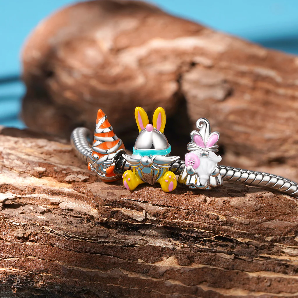 Gnoce Cute Easter Bunny Gnome Charm Platinum-plated Silver Blend - Image 3