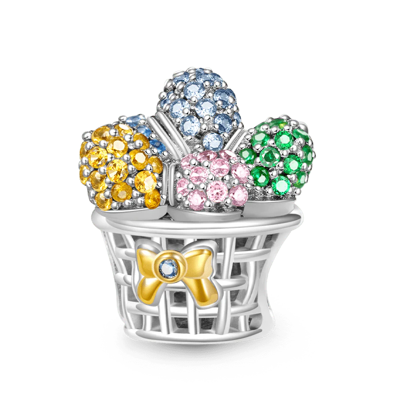 Gnoce Easter Egg Basket Gift Charm Platinum-plated Silver Blend