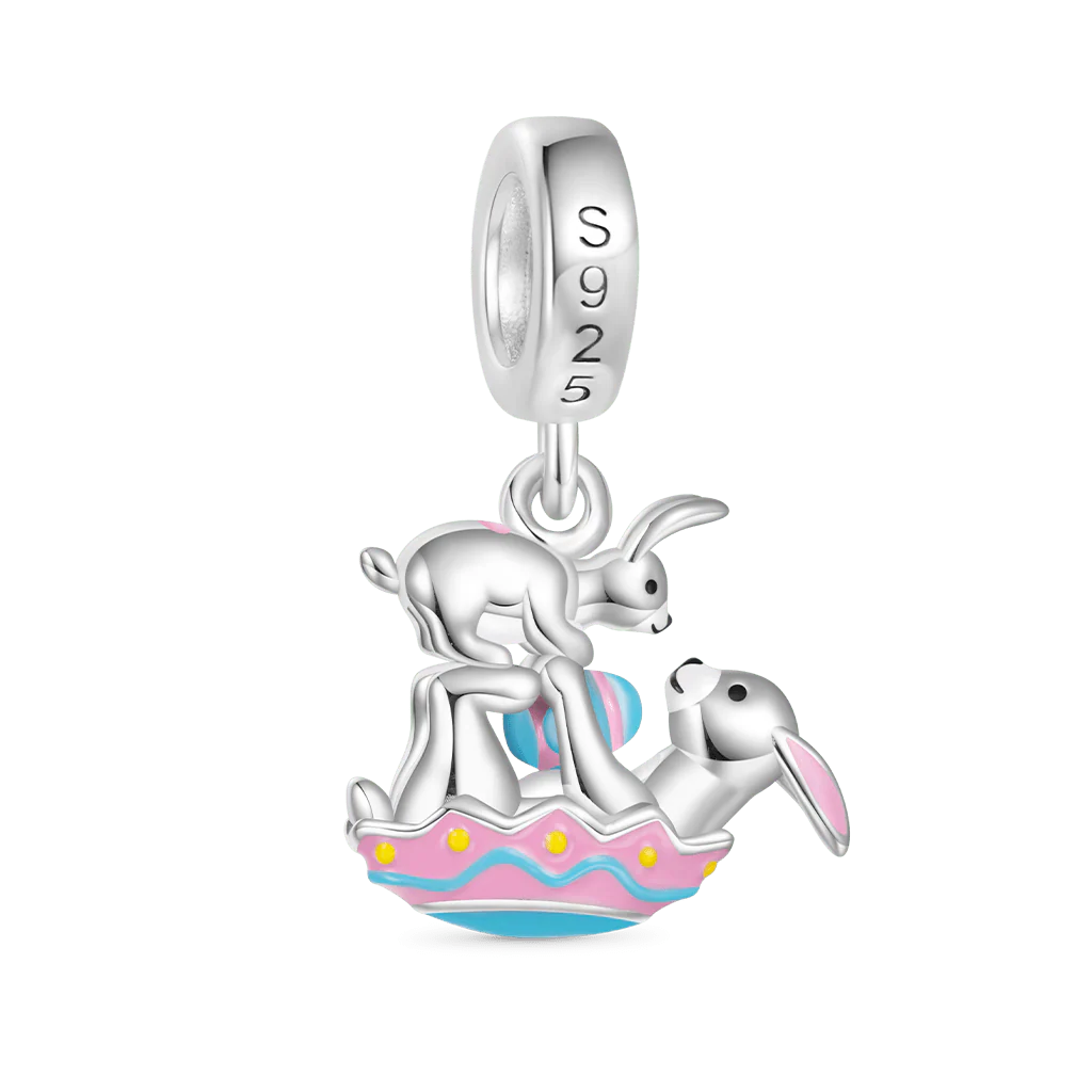 Gnoce Easter Eggs Kissing Bunny Charm Platinum-plated Silver Blend - Image 2