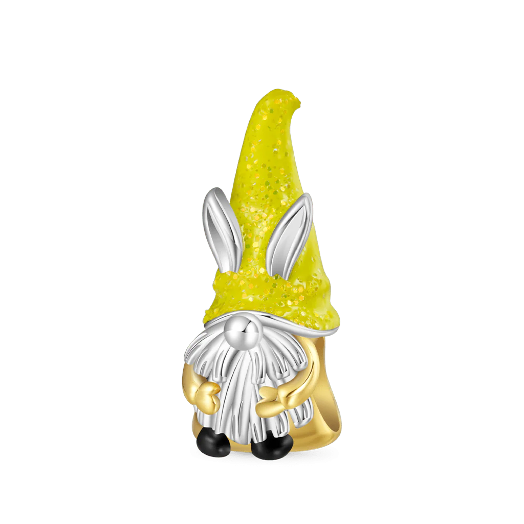 Gnoce Easter Gnome Green Bunny Charm Platinum-plated Silver Blend