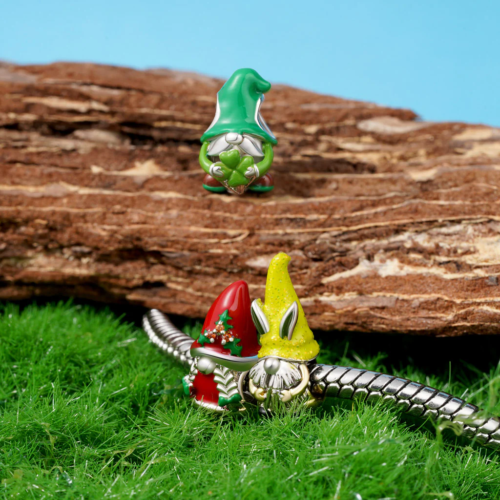 Gnoce Easter Gnome Green Bunny Charm Platinum-plated Silver Blend - Image 3