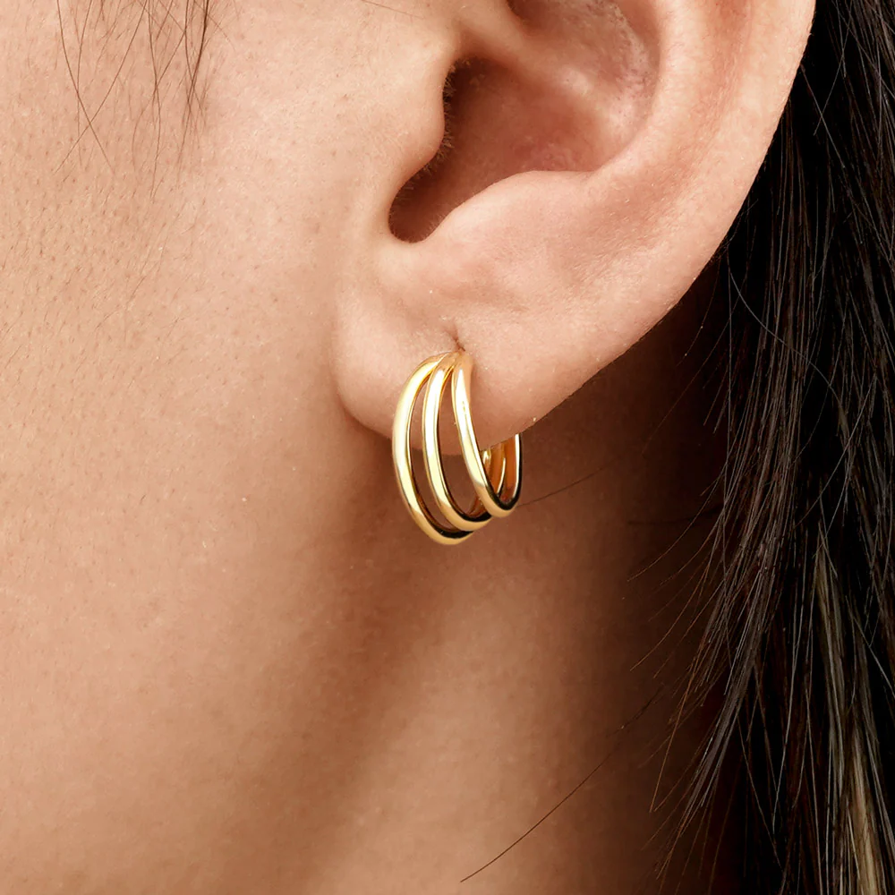 Gnoce Triple Echo Hoops Earrings Platinum-plated Silver Blend - Image 5