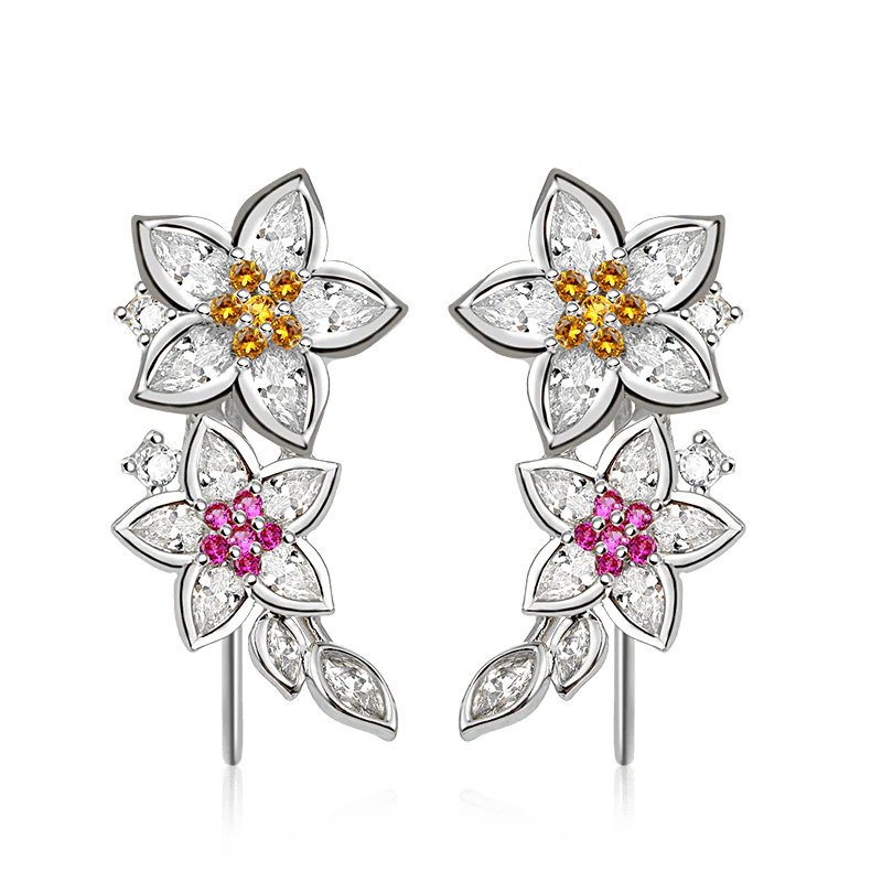 Elegant Flowers Climbers Earrings with Silver Plated Brass