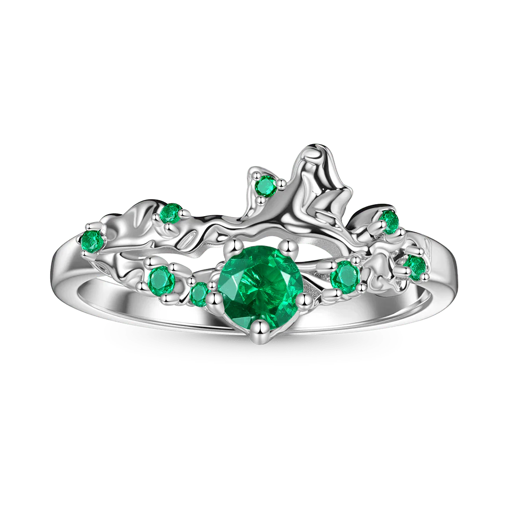Gnoce Elegant Moss Green Diamond Ring Platinum-plated Silver Blend
