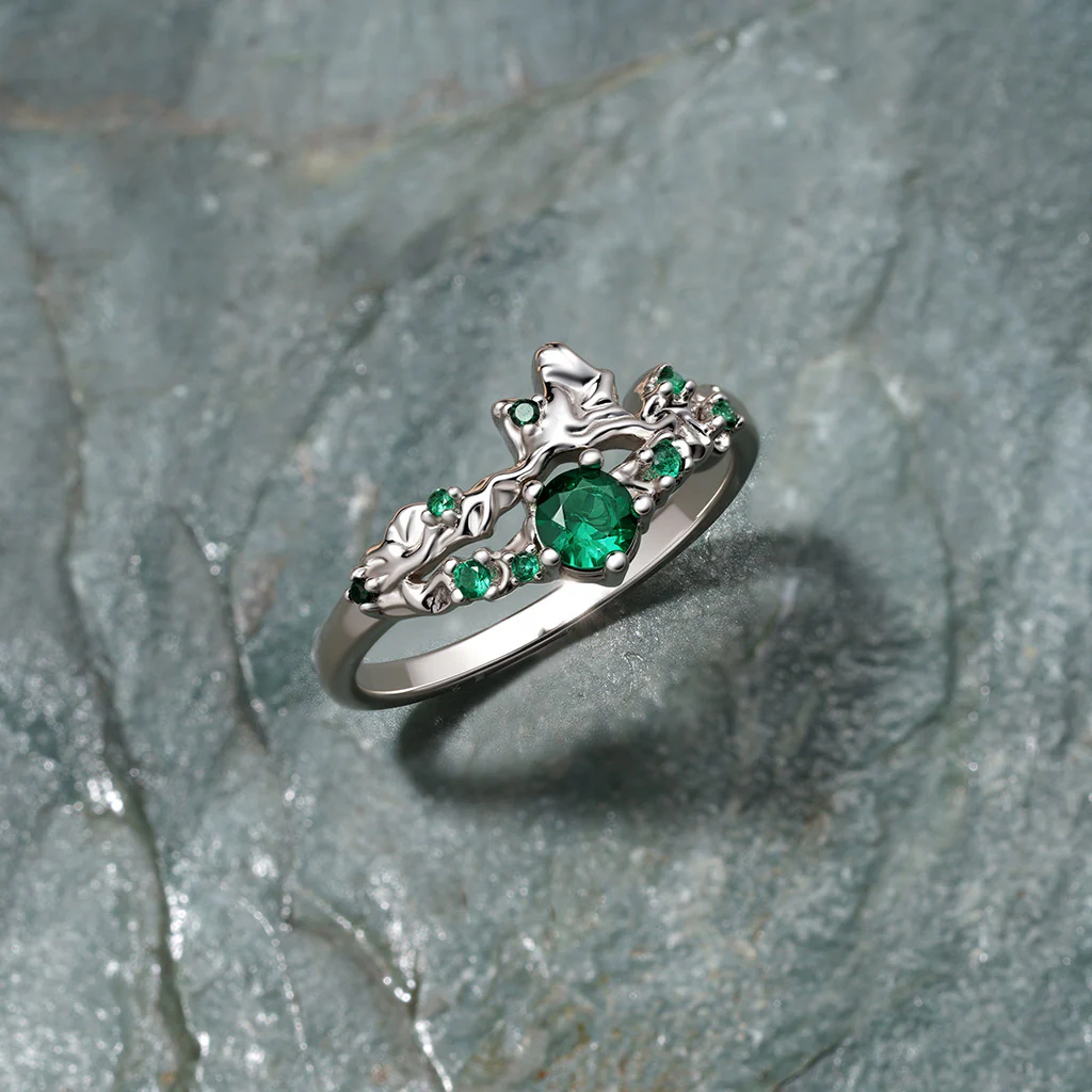 Gnoce Elegant Moss Green Diamond Ring Platinum-plated Silver Blend - Image 3