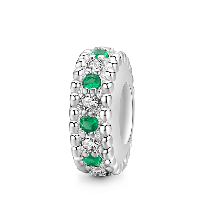 Elegant Retro Stopper for Charm Bracelets 925 Sterling Silver Inlaid with Clear & Green CZ Stones