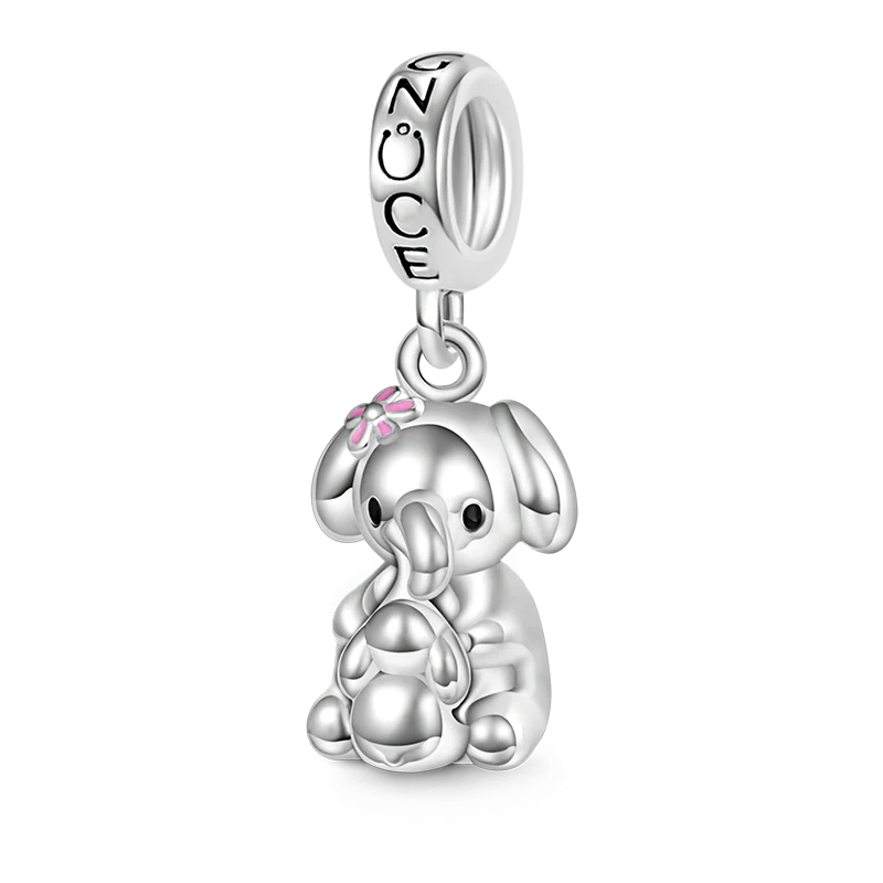 Gnoce Embrace Love Elephant & Baby Charm Platinum-plated Silver Blend