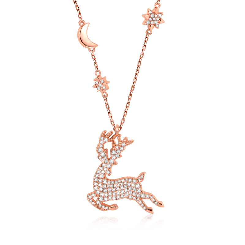 Gnoce Elk Necklace Paved with Stones Platinum-plated Silver Blend