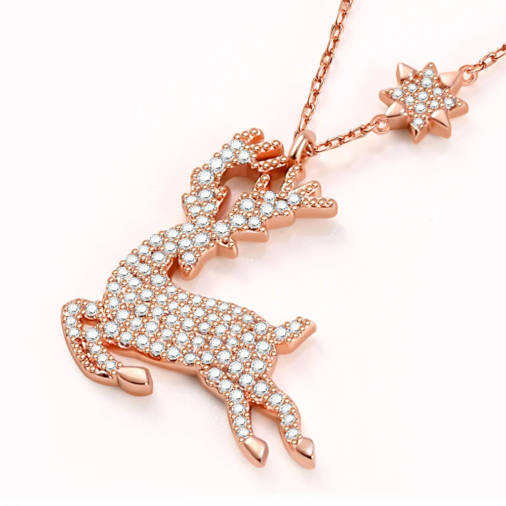 Gnoce Elk Necklace Paved with Stones Platinum-plated Silver Blend - Image 2