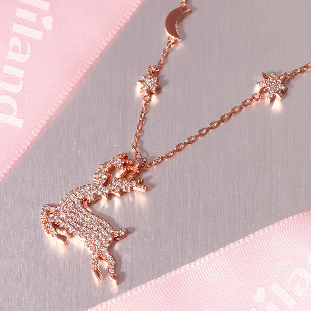 Gnoce Elk Necklace Paved with Stones Platinum-plated Silver Blend - Image 3