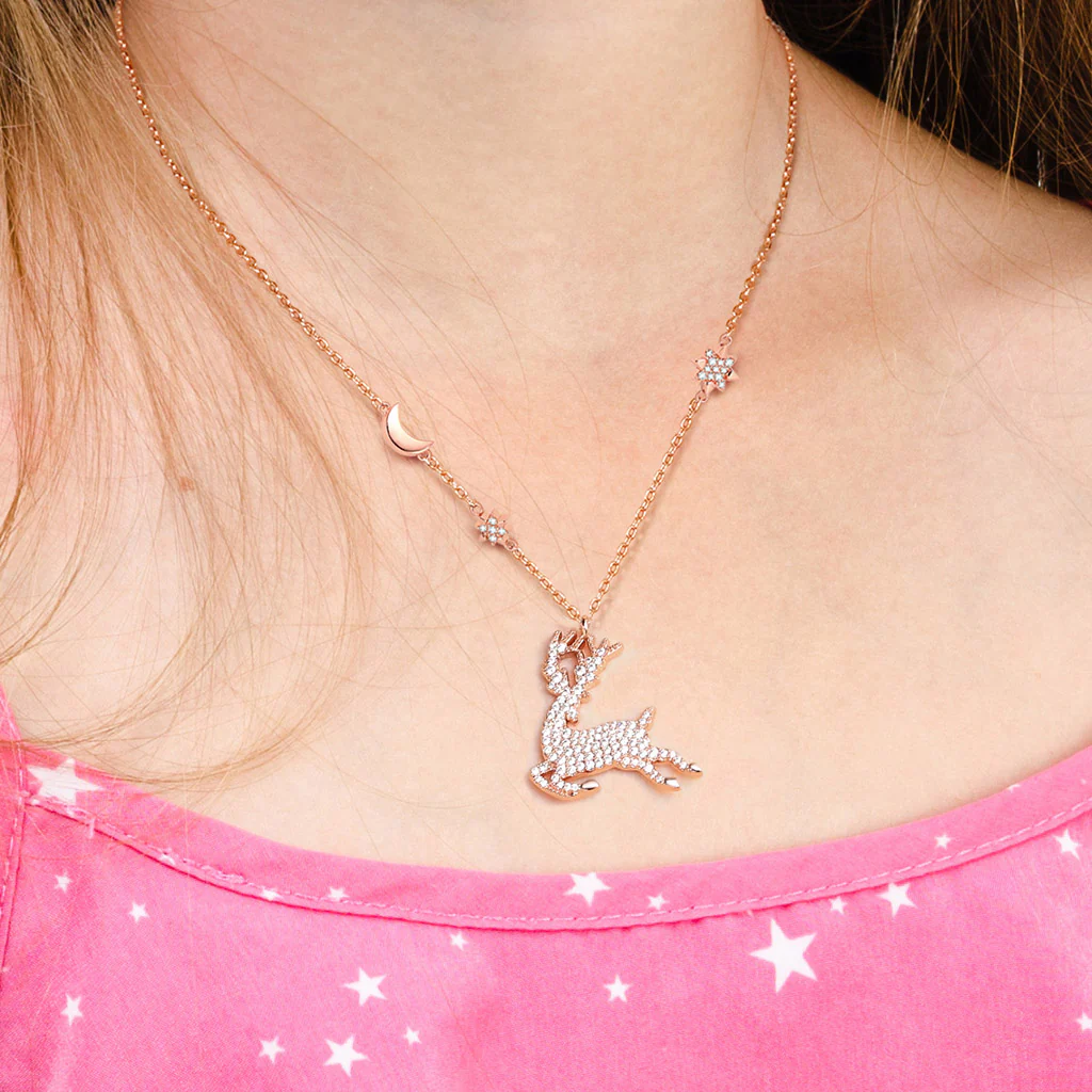 Gnoce Elk Necklace Paved with Stones Platinum-plated Silver Blend - Image 5