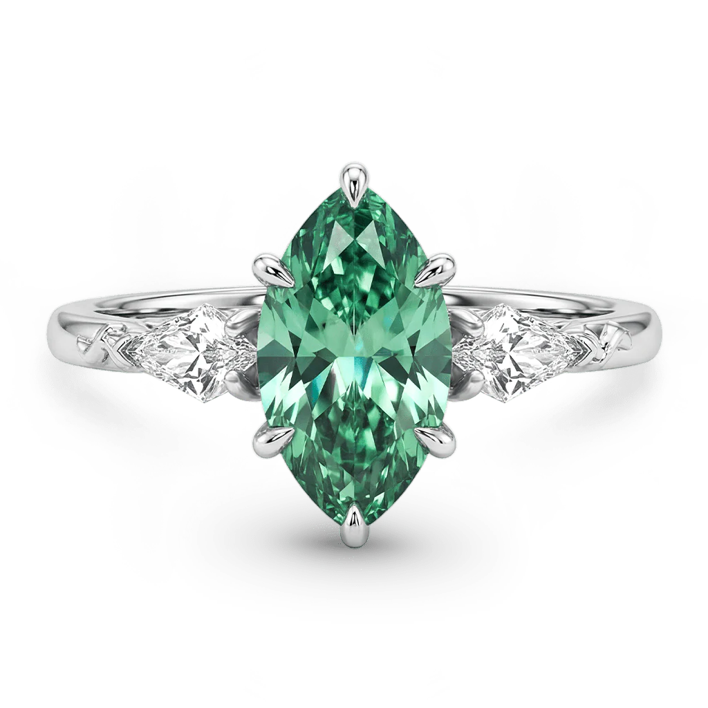 Gnoce  Green Emerald Marquise-Cut Engagement Ring