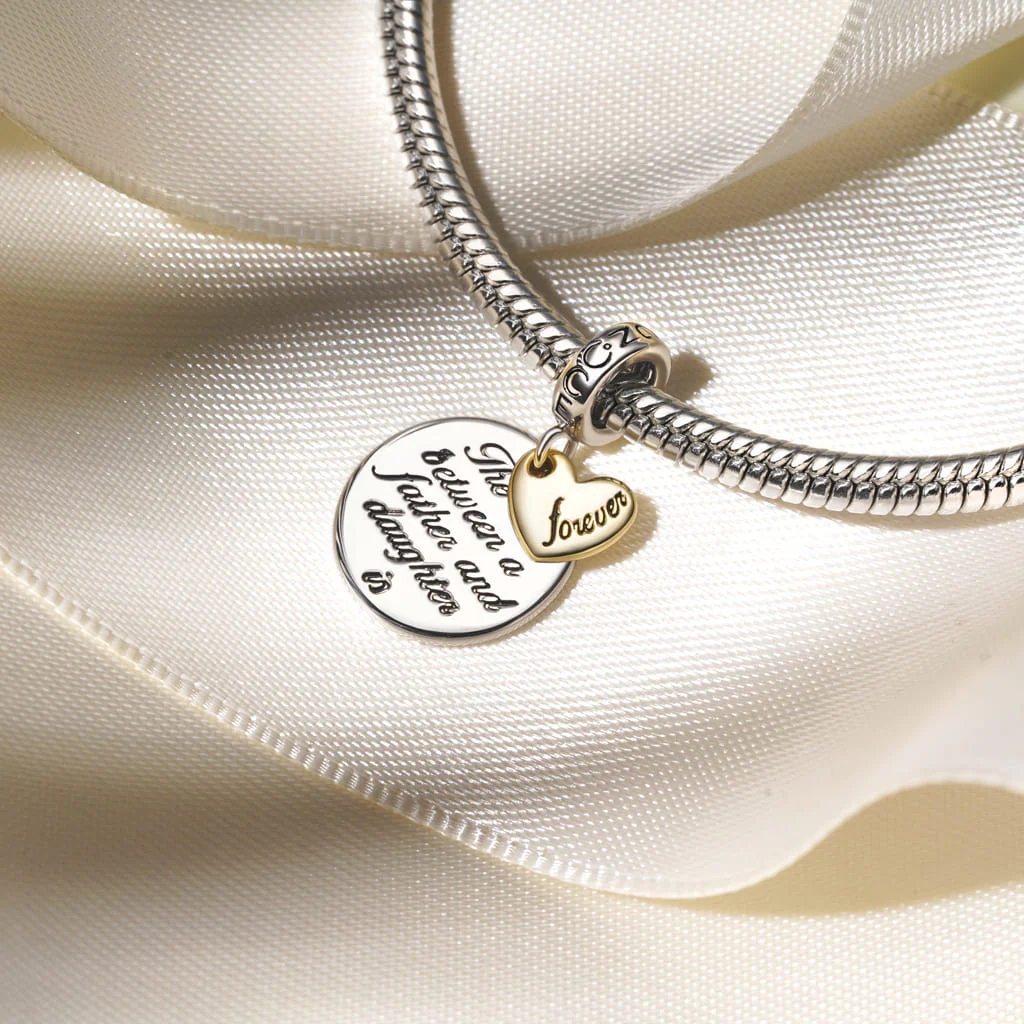Gnoce Father Daughter Emotional Heart Charm Platinum-plated Silver Blend - Image 3