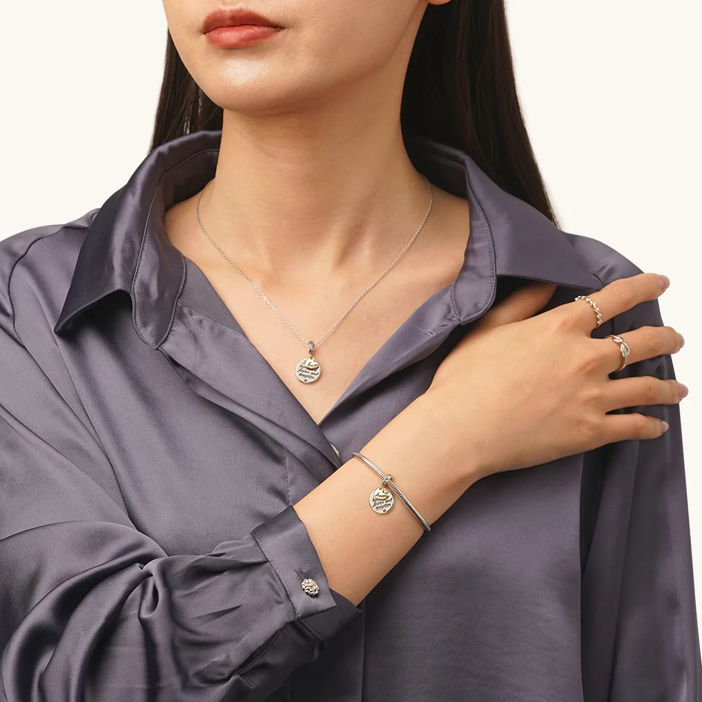 Gnoce Father Daughter Emotional Heart Charm Platinum-plated Silver Blend - Image 4