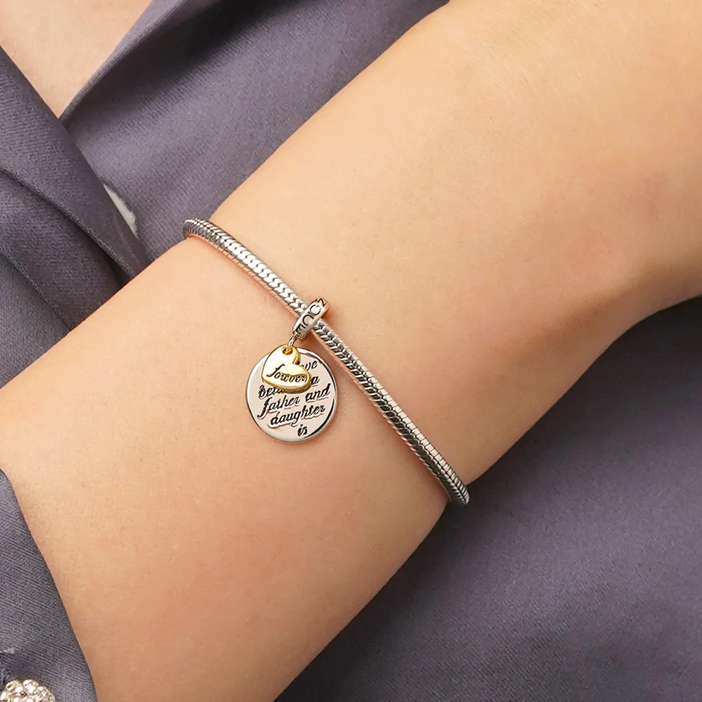 Gnoce Father Daughter Emotional Heart Charm Platinum-plated Silver Blend - Image 6