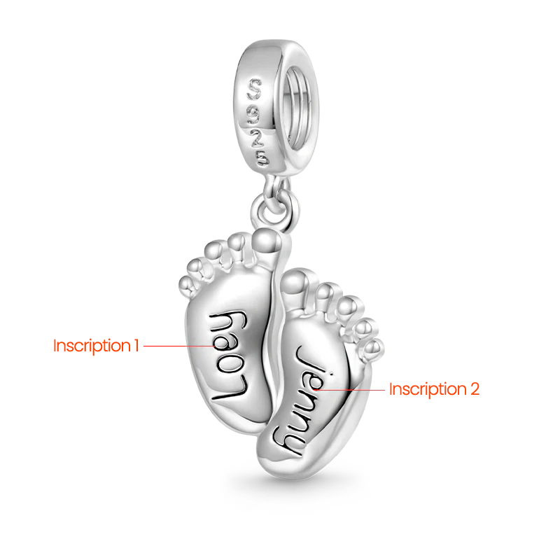 Gnoce Engravable Baby Feet Charm Platinum-plated Silver Blend - Image 2