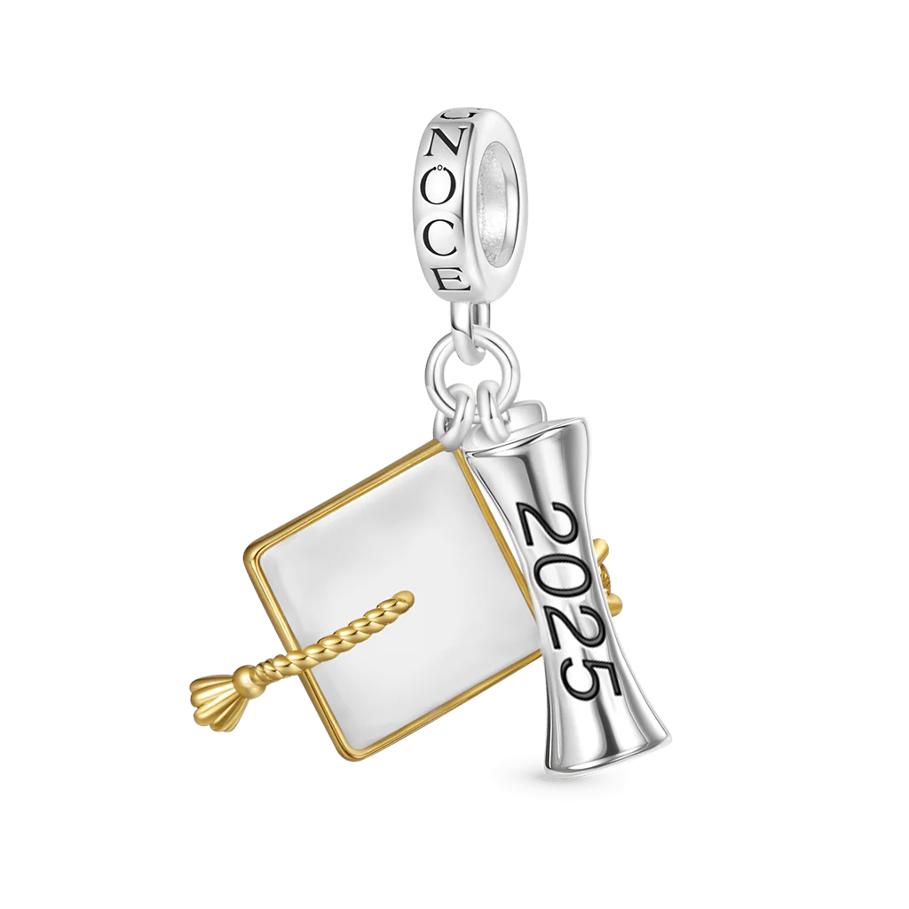Gnoce Engravable Graduation Season Bachelor Cap Charm Platinum-plated Silver Blend