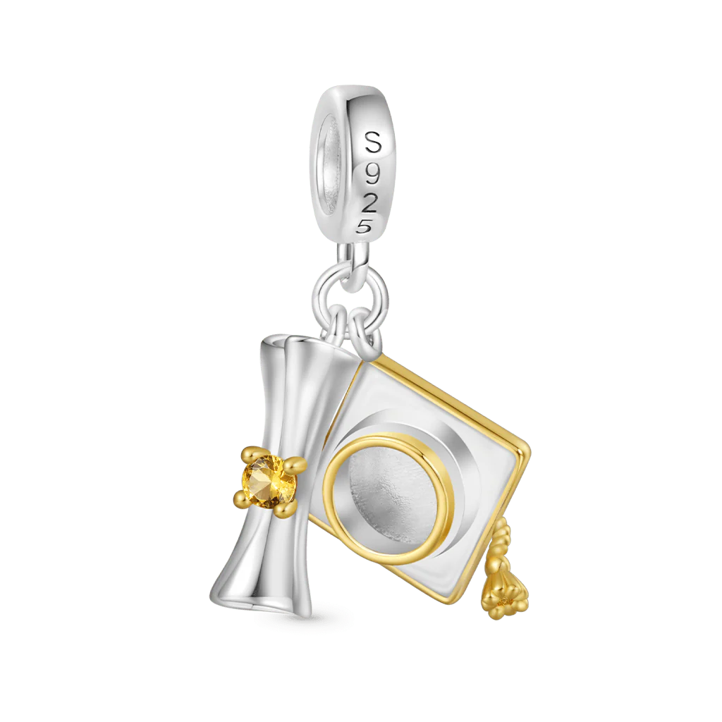 Gnoce Engravable Graduation Season Bachelor Cap Charm Platinum-plated Silver Blend - Image 2