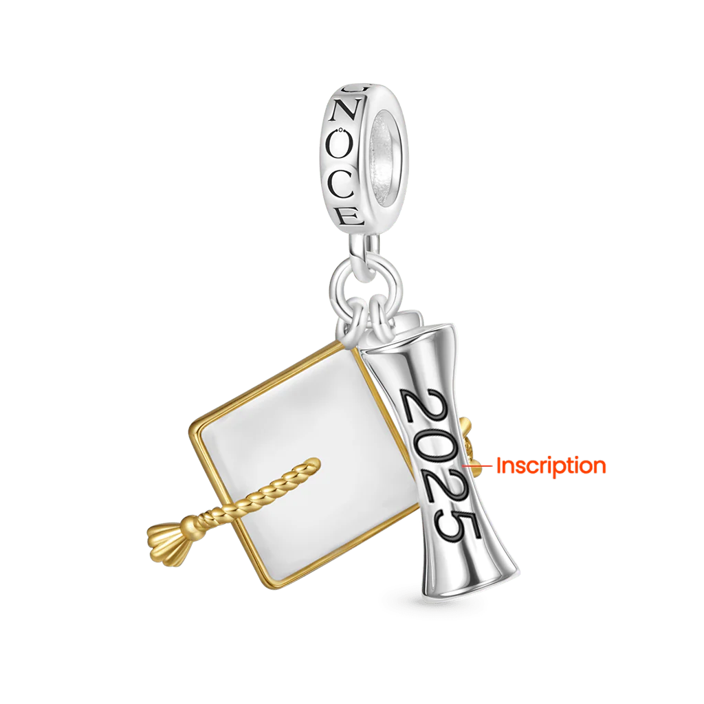 Gnoce Engravable Graduation Season Bachelor Cap Charm Platinum-plated Silver Blend - Image 3